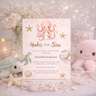 Convite de Chá de Bebê de animais marinhos rosa