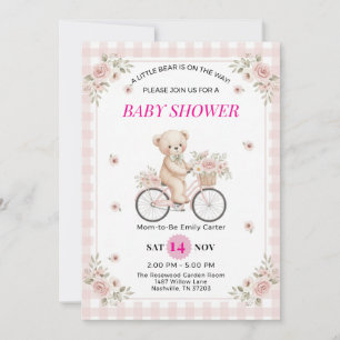 Convite de Chá de Bebê de Bicicleta de Urso de Pel