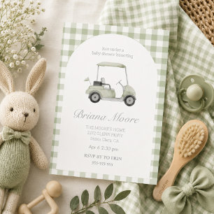 Convite de chá de bebê de carrinho de golfe verde