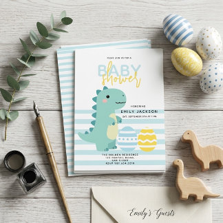 Convite de Chá de Bebê de Dinossauro Fofo, Ovo de