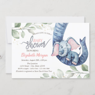 Convite de chá de bebê de elefante menina