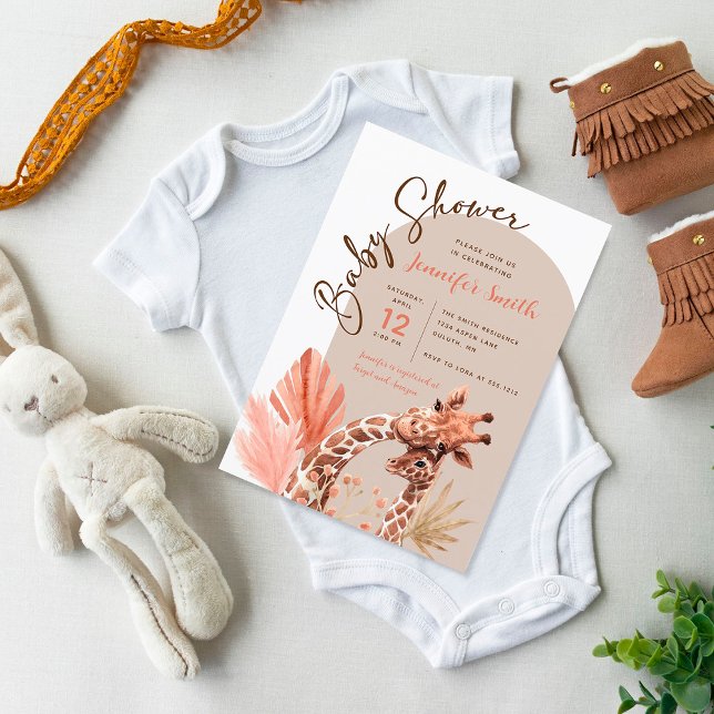 Convite de Chá de Bebê de Girafa Boho Teracota Beg (Criador carregado)