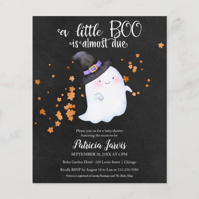 Convite de Chá de Bebê de Halloween com Orçamento  (Frente)