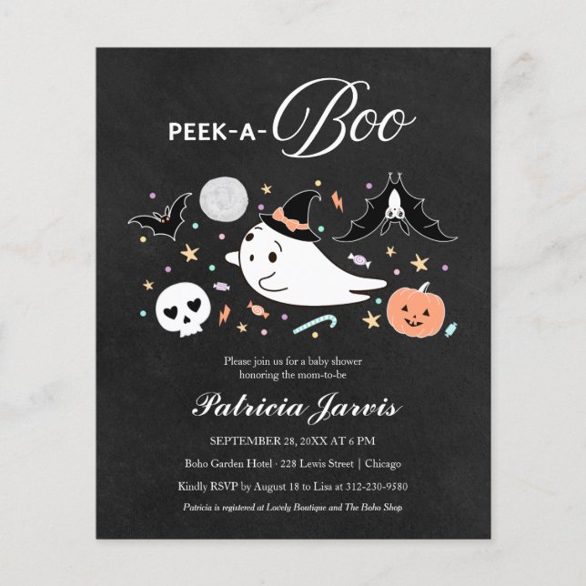 Convite de Chá de Bebê de Halloween Orçamento Peek (Frente)