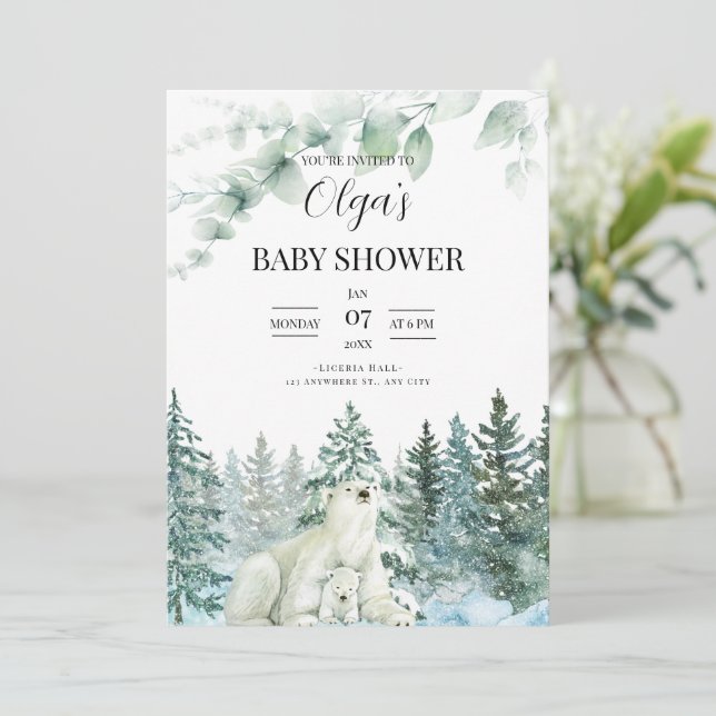 Convite de chá de bebê de inverno Mamãe Urso Baby  (Em pé/Frente)