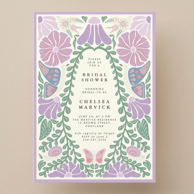 Convite de Chá de Bebê de Jardim Roxo Lavanda (Criador carregado)