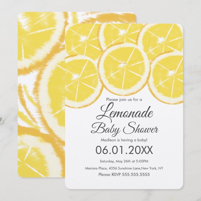 Convite de Chá de Bebê de Limonada de Limão Abstra (Frente/Verso)