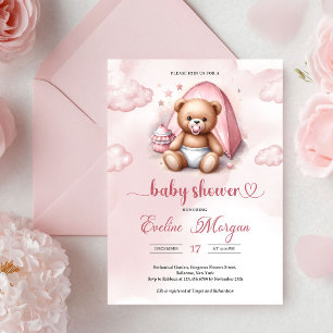 Convite de chá de bebê de menina clássico com ursi