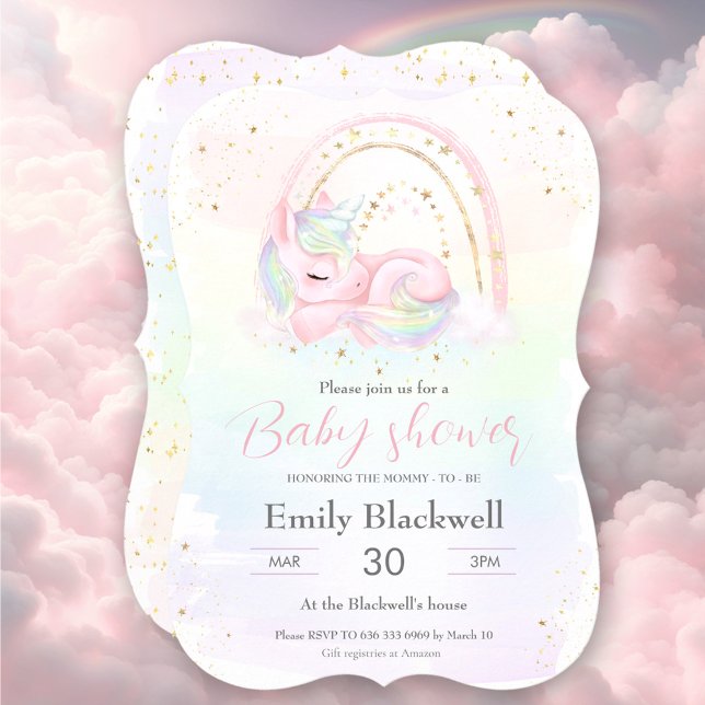 convite de chá de bebê de menina unicórnio (Unicorn baby shower girl baby shower invitation)