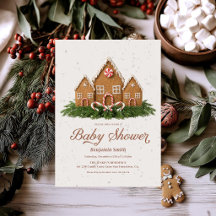 Convite de Chá de Bebê de Natal | Casa de Biscoito