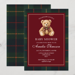 Convite de chá de bebê de Natal Urso Teddy de Luxo