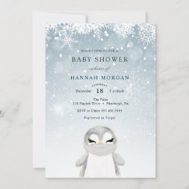convite de chá de bebê de pinguim de inverno com m