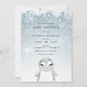 convite de chá de bebê de pinguim de inverno com m