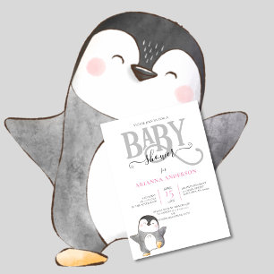 CONVITE DE CHÁ DE BEBÊ DE PINGUIM FOFO DE GÊNERO N