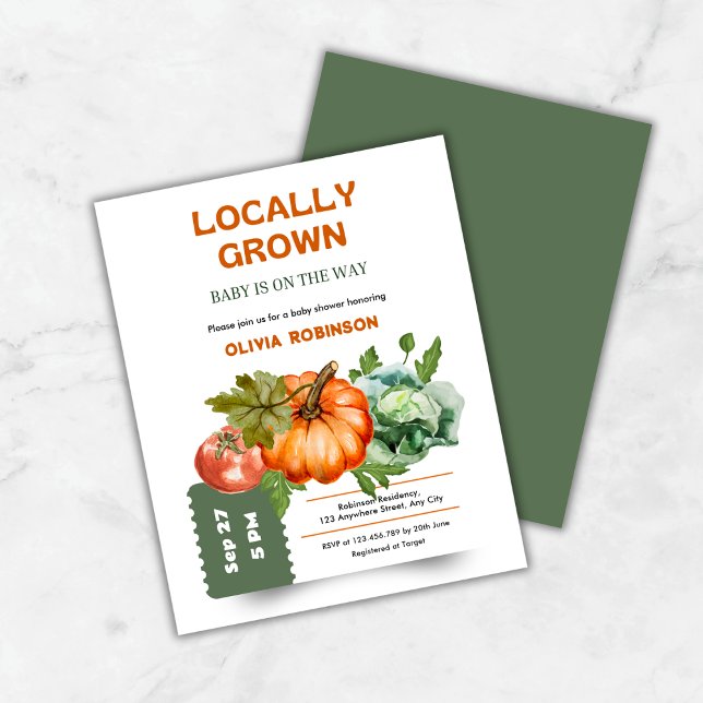 Convite de Chá de Bebê de Produtos Locais do Merca (Budget Farmers Market Locally Grown Baby Shower Invitation   )