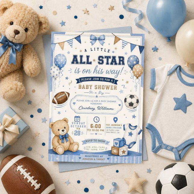 convite de chá de bebê de urso de pelúcia azul em  (Criador carregado)
