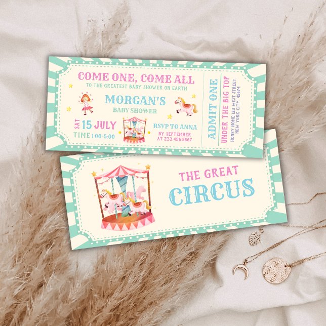 Convite de chá de bebê divertido com tema de circo (Fun Vintage Circus Ticket Carnival Baby shower Invitation)