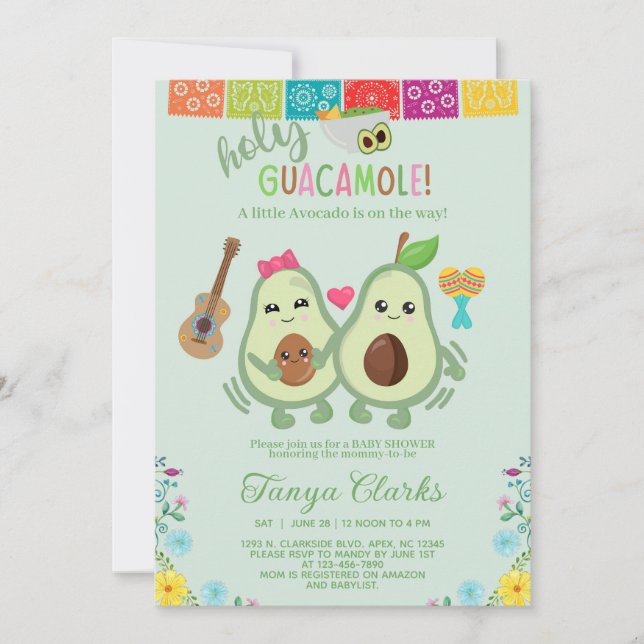 Convite de chá de bebê do abacate holy guacamole. (Frente)