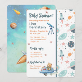 Convite de Chá de Bebê do Astronauta do Ursinho de