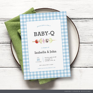 Convite de Chá de Bebê do Casal Blue Gingham BabyQ