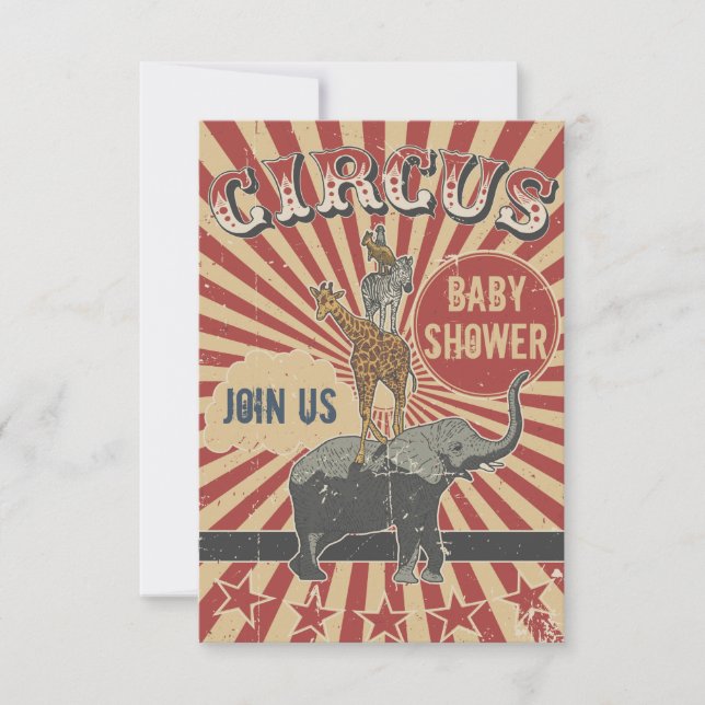 Convite de Chá de Bebê do Circo Retrô (Frente)