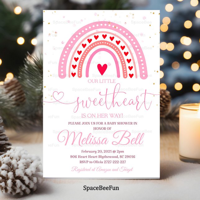 Convite de Chá de Bebê do Dia dos Namorados, Ela e (Valentine invites,Baby Shower,Invitation,Little sweetheart,Girl Editable,Baby Shower girl,Heart invi)