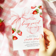 Convite de Chá de Bebê Doce com Laço Rosa