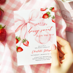 Convite de Chá de Bebê Doce com Laço Rosa
