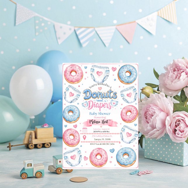 Convite de Chá de Bebê Donuts e Fraldas (Donut and Diapers baby shower invitation )