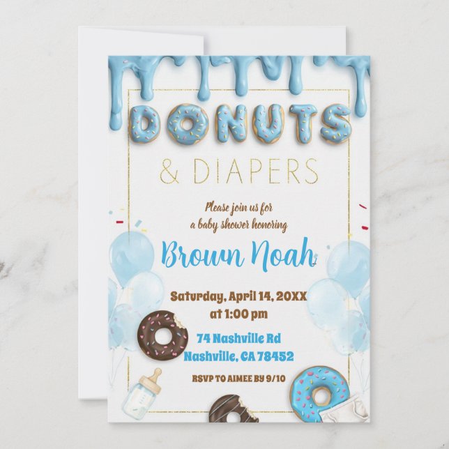 Convite de Chá de Bebê Donuts & Fraldas | Donuts A (Frente)