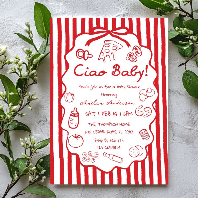Convite de Chá de Bebê Doodle Pizza Italiana Olá B (Criador carregado)