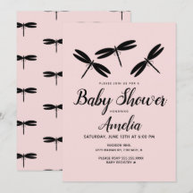 Convite de Chá de Bebê Dragões-de-Ouro Rosa
