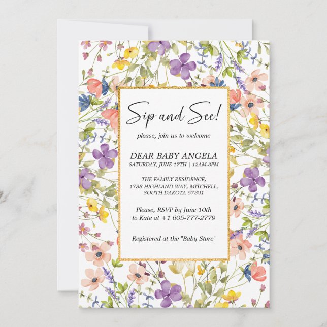 Convite de Chá de Bebê e Visita ao Prado de Flores (Frente)