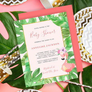 Convite de chá de bebê econômico com flamingo rosa