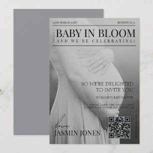 Convite de Chá de Bebê Editorial Preto e Branco Ún