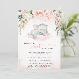 Convite de Chá de Bebê Elefante Menina Rosa