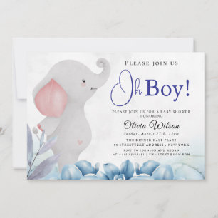 Convite de Chá de Bebê Elefante Oh Menino
