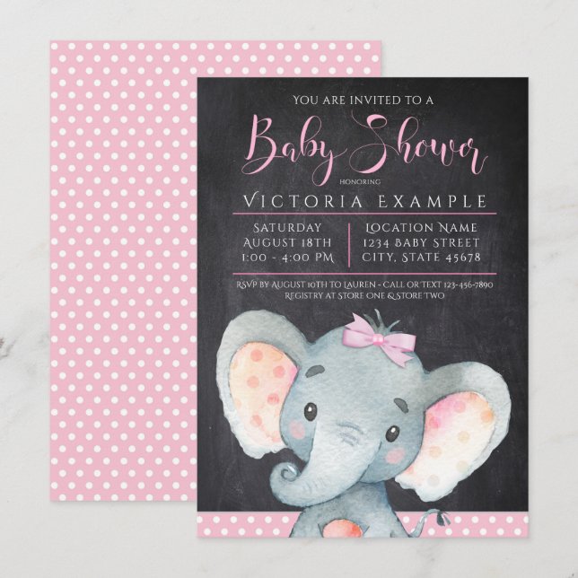 Convite de Chá de Bebê Elefante Quadro Negro Menin (Frente/Verso)
