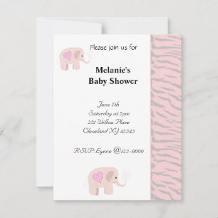 Convite de Chá de Bebê Elefante Rosa Suave