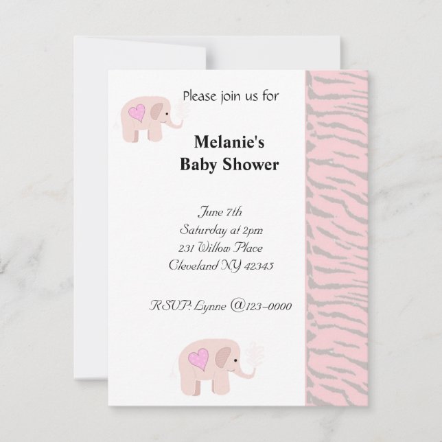 Convite de Chá de Bebê Elefante Rosa Suave (Frente)