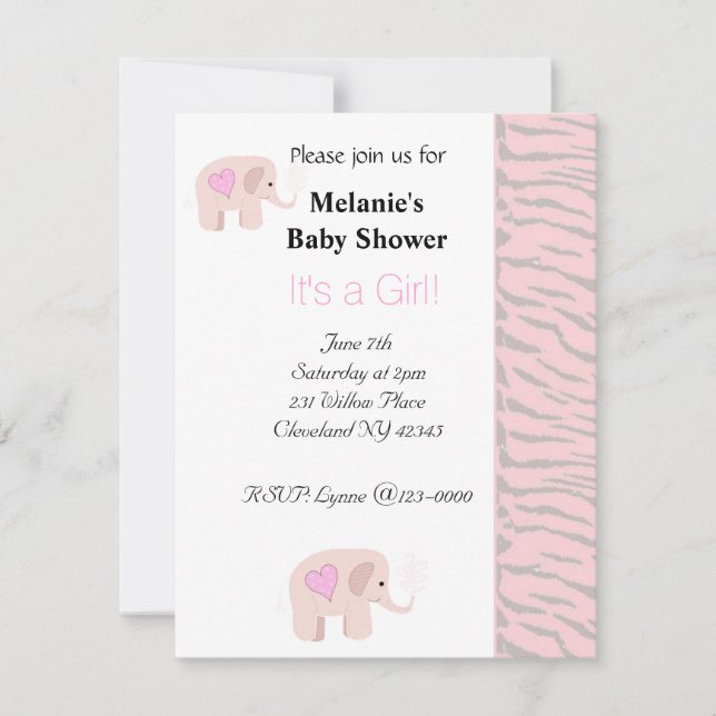 Convite de Chá de Bebê Elefante Rosa Suave (Frente)