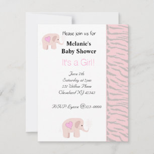 Convite de Chá de Bebê Elefante Rosa Suave