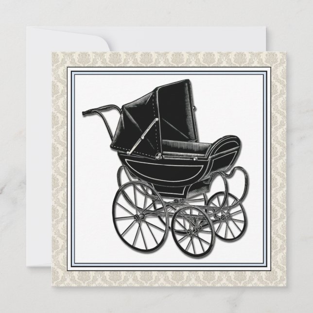 Convite de Chá de Bebê Elegante Carruagem Vintage  (Frente)