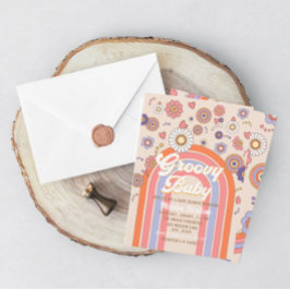 Convite de chá de bebê em aquarela retrô Groovy