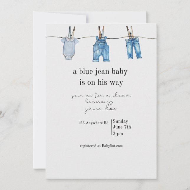 Convite de Chá de Bebê em Blue Jean (Frente)