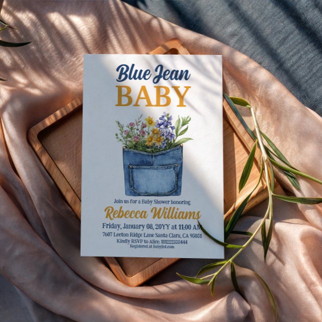 Convite de Chá de Bebê em Denim Floral Amarelo Azu (Criador carregado)