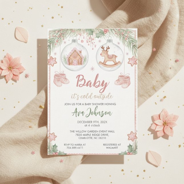 Convite de Chá de Bebê Enfeite de Casa de Biscoito ("Gingerbread House Baby"
"Ornament Baby Invitation"
"Rocking Horse Baby Shower")