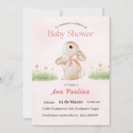 Convite de Chá de Bebê Espanhol Urso Rosa Menina