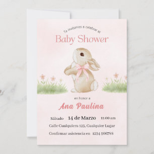 Convite de Chá de Bebê Espanhol Urso Rosa Menina