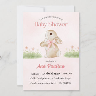 Convite de Chá de Bebê Espanhol Urso Rosa Menina